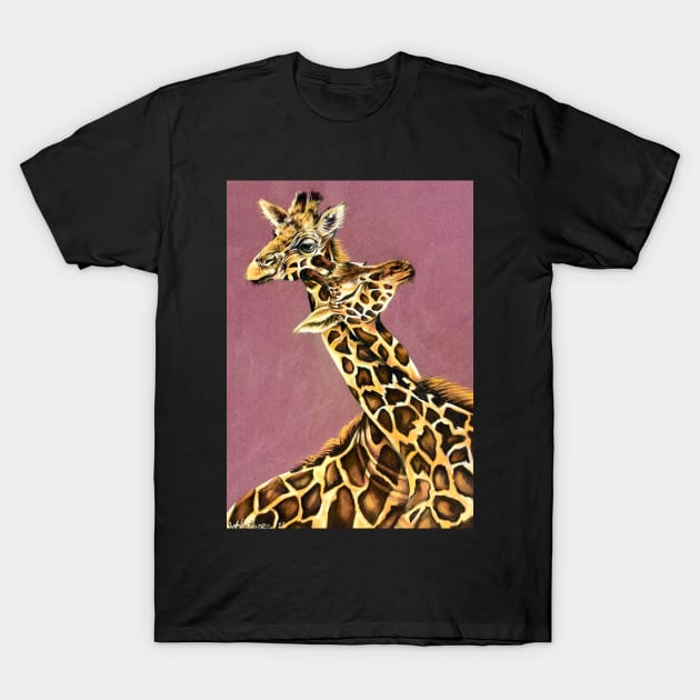 Giraffes Entwined T-Shirt by Artbythree